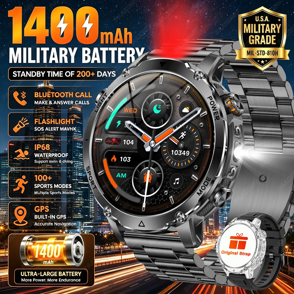 Smartwatch Branded Watches For Men - Brand+1400mAh Big Battery Smartwatch Men 1.7