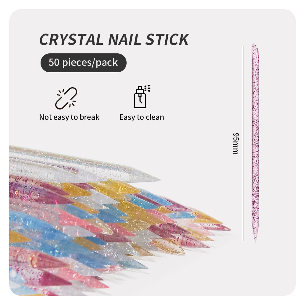 Crystal Press Tool - 50 Pcs Nail Cuticle Pusher Crystal