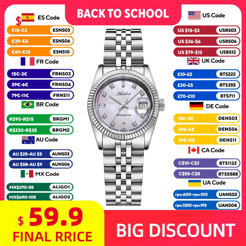 Waterproof Diving Watch - ADDIES 585 Quartz Women's Watches Sapphire