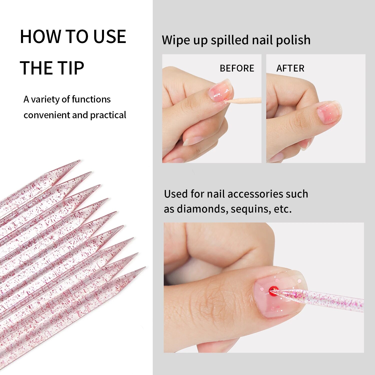 50 Pcs Nail Cuticle Pusher Cry - Crystal Press Tool review and price